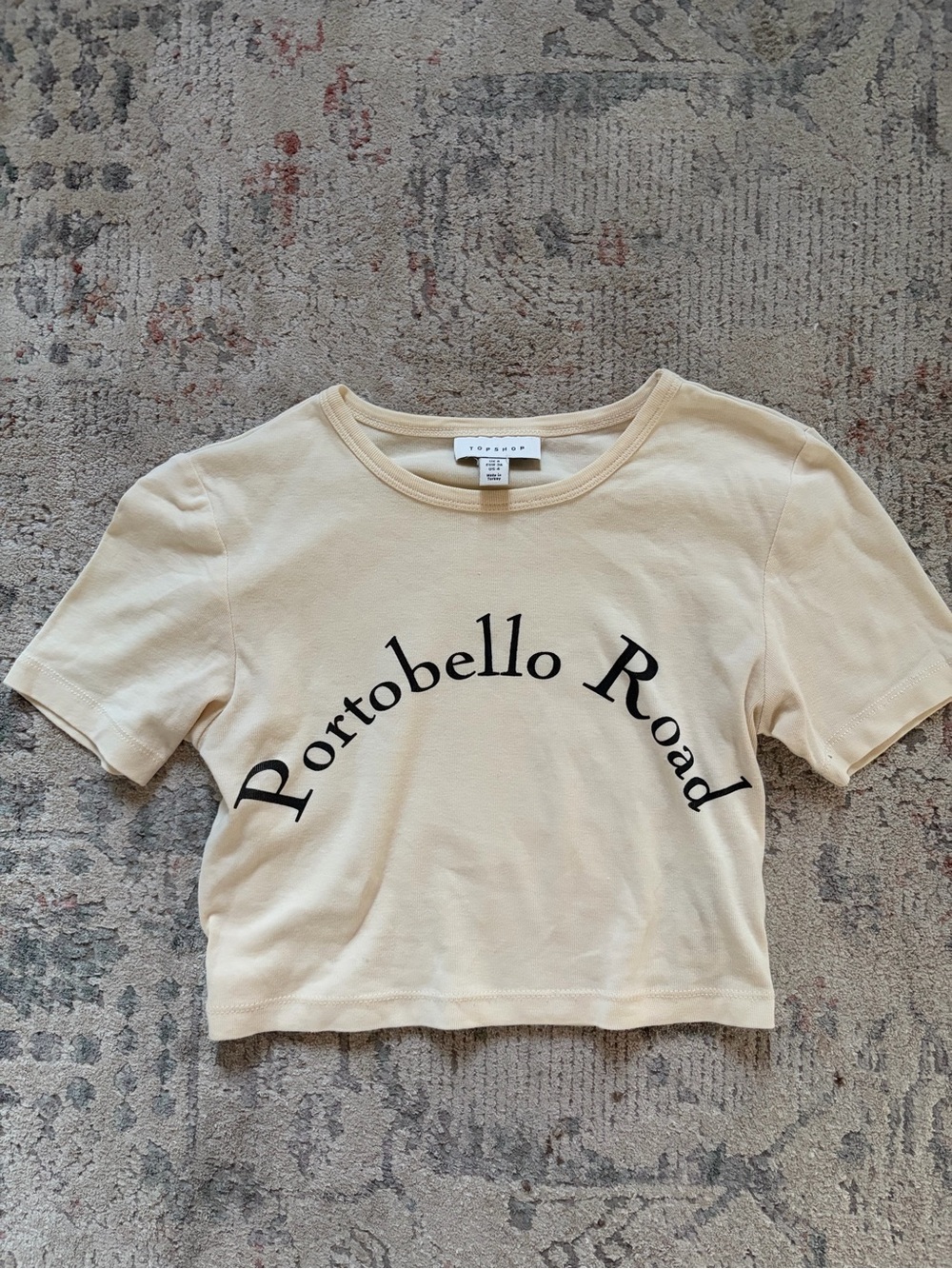Topshop Cream Crop Tee with Black Portobello Road Graphic